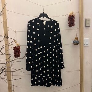 Tiered Black and White Polka Dot Long Sleeve Dress